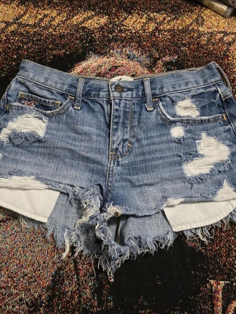 Y2K Hollister Blue Denim Shorts Distressed Size 1